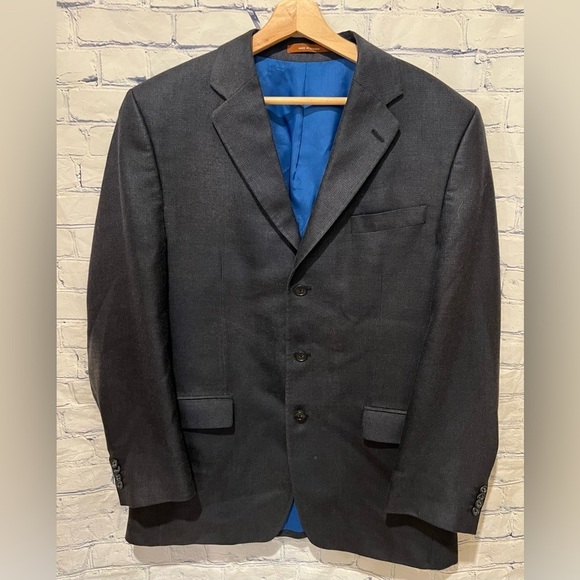 Michael Kors Suit Jacket Men Size 42 Long Navy Blue Wool/silk 3 Button Closure - Picture 1 of 10